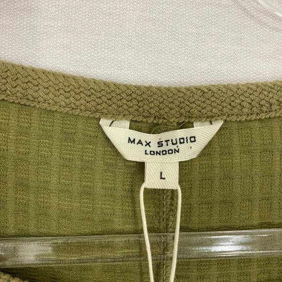 New Max Studio Green Crew Neck Waffle Textured Knit Relaxed Fit Top Large - Picture 2 of 12